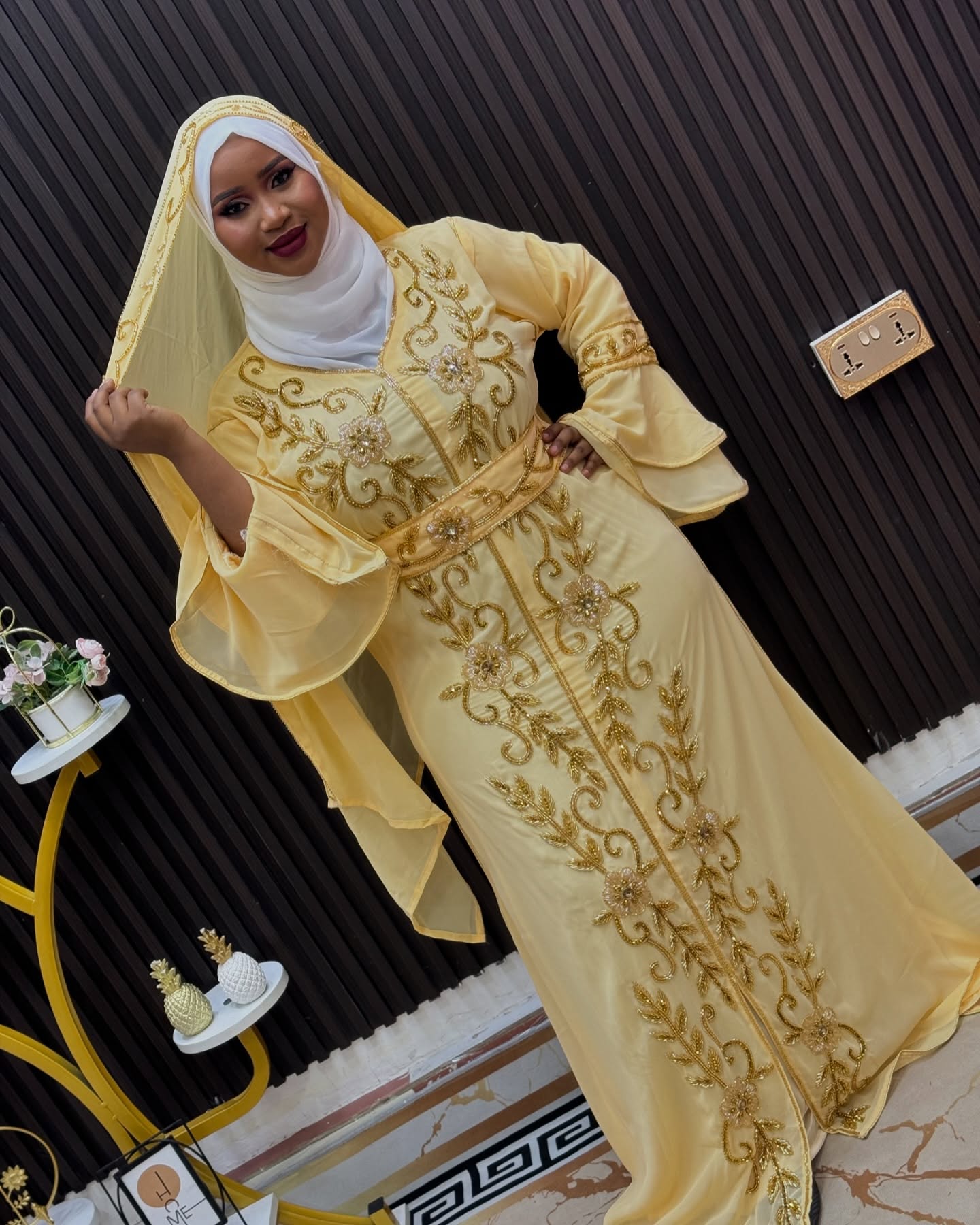 Beige African Kaftan, Morrocan Dress- Abaya with shawl, Party wear clothing