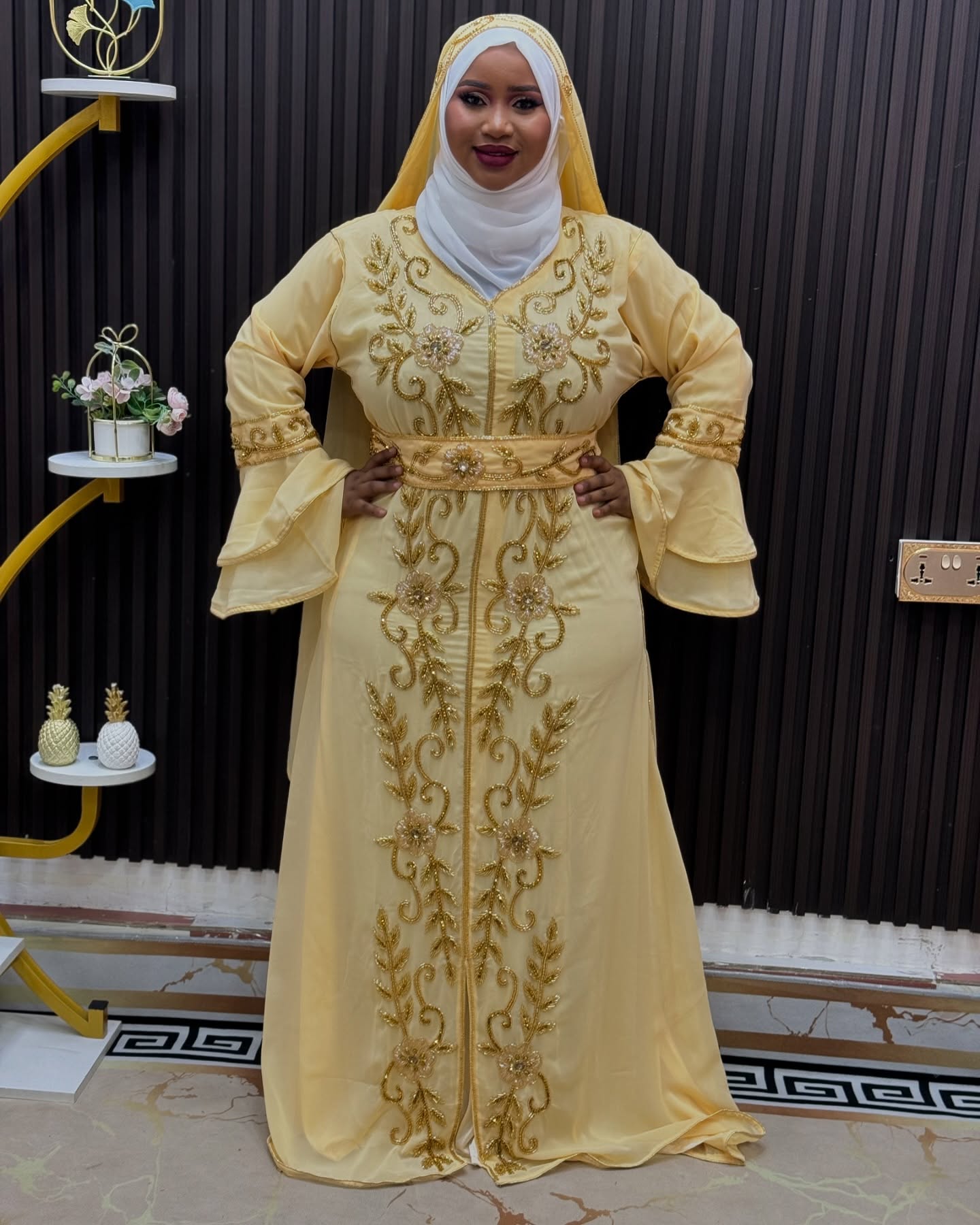Beige African Kaftan, Morrocan Dress- Abaya with shawl, Party wear clothing