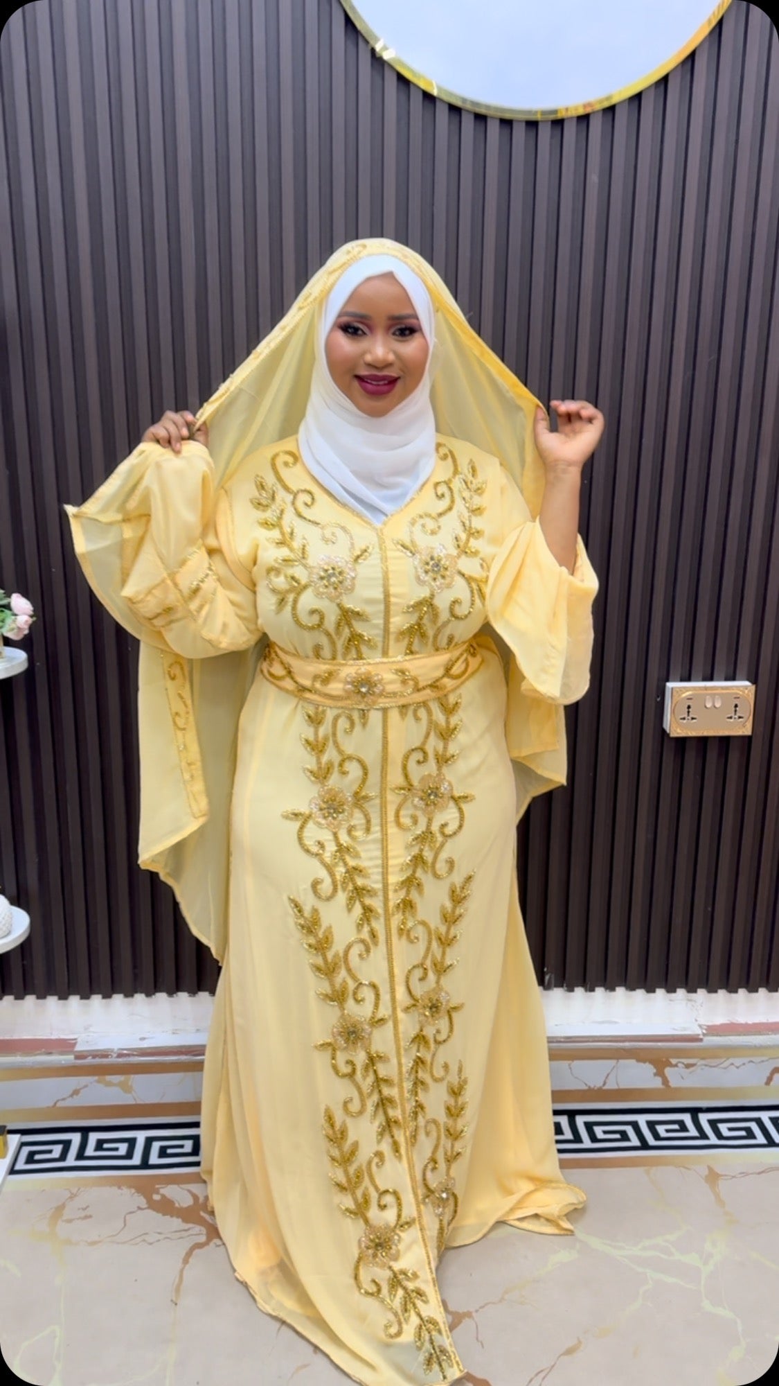 Beige African Kaftan, Morrocan Dress- Abaya with shawl, Party wear clothing