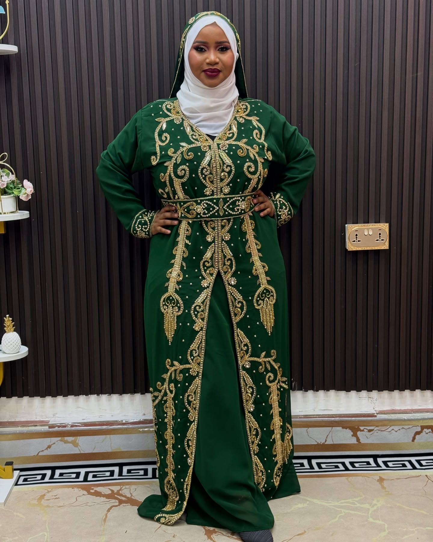 Royal Green Moroccan Kaftan, Arabic Dress for women Wedding