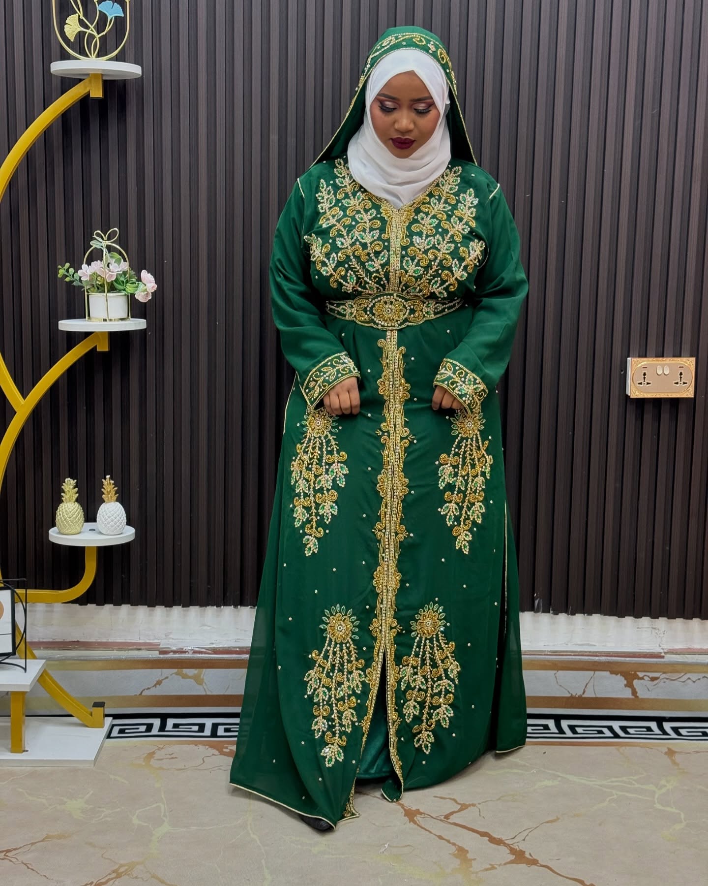 Green Wedding Bridesmaid, Royal Luxury Dress for women, Morroco Fashion