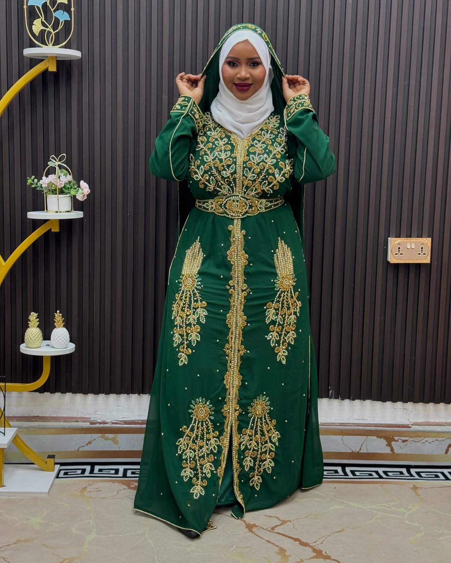 Green Wedding Bridesmaid, Royal Luxury Dress for women, Morroco Fashion