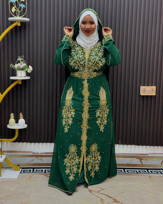 Green Wedding Bridesmaid, Royal Luxury Dress for women, Morroco Fashion