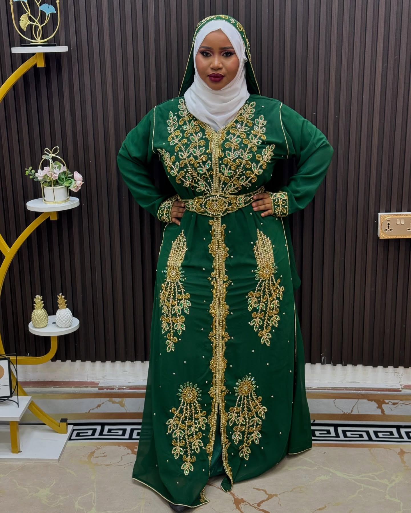 Green Wedding Bridesmaid, Royal Luxury Dress for women, Morroco Fashion