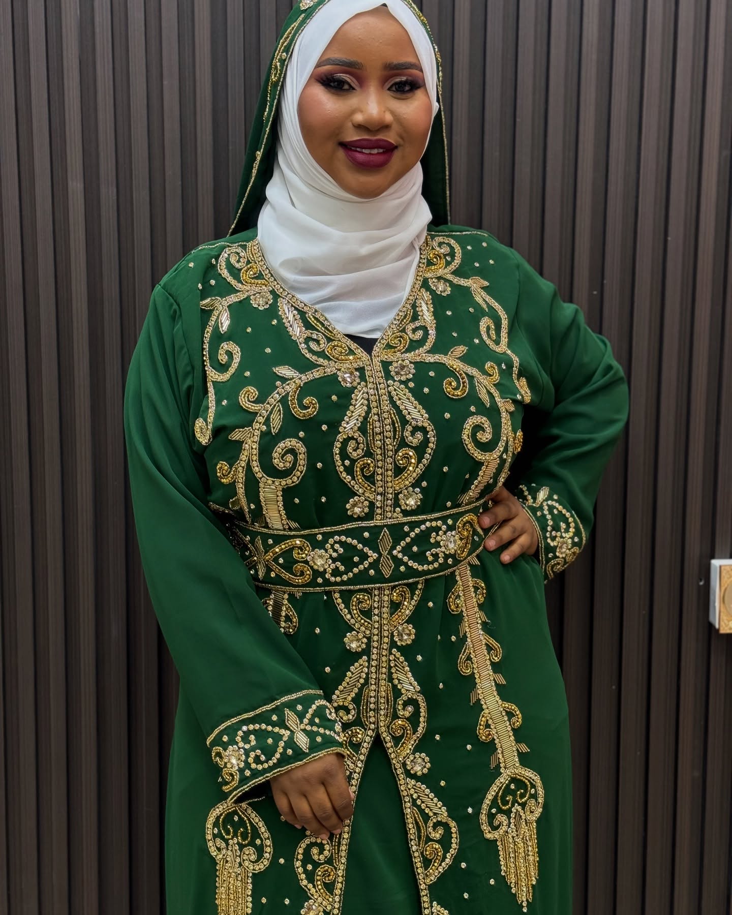 Royal Green Moroccan Kaftan, Arabic Dress for women Wedding