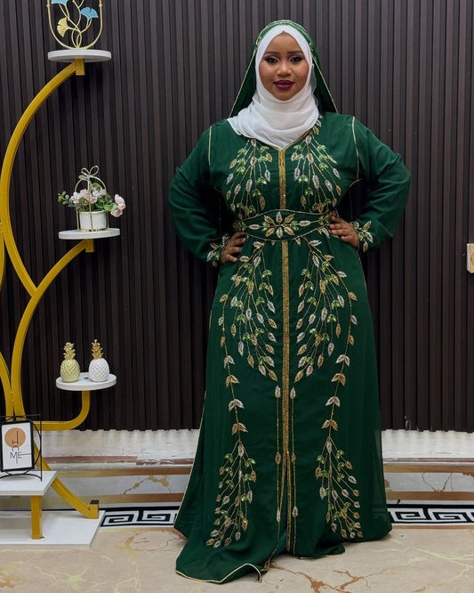 Green Moroccan Kaftan, Wedding Dresses, Women Evening, Party wear