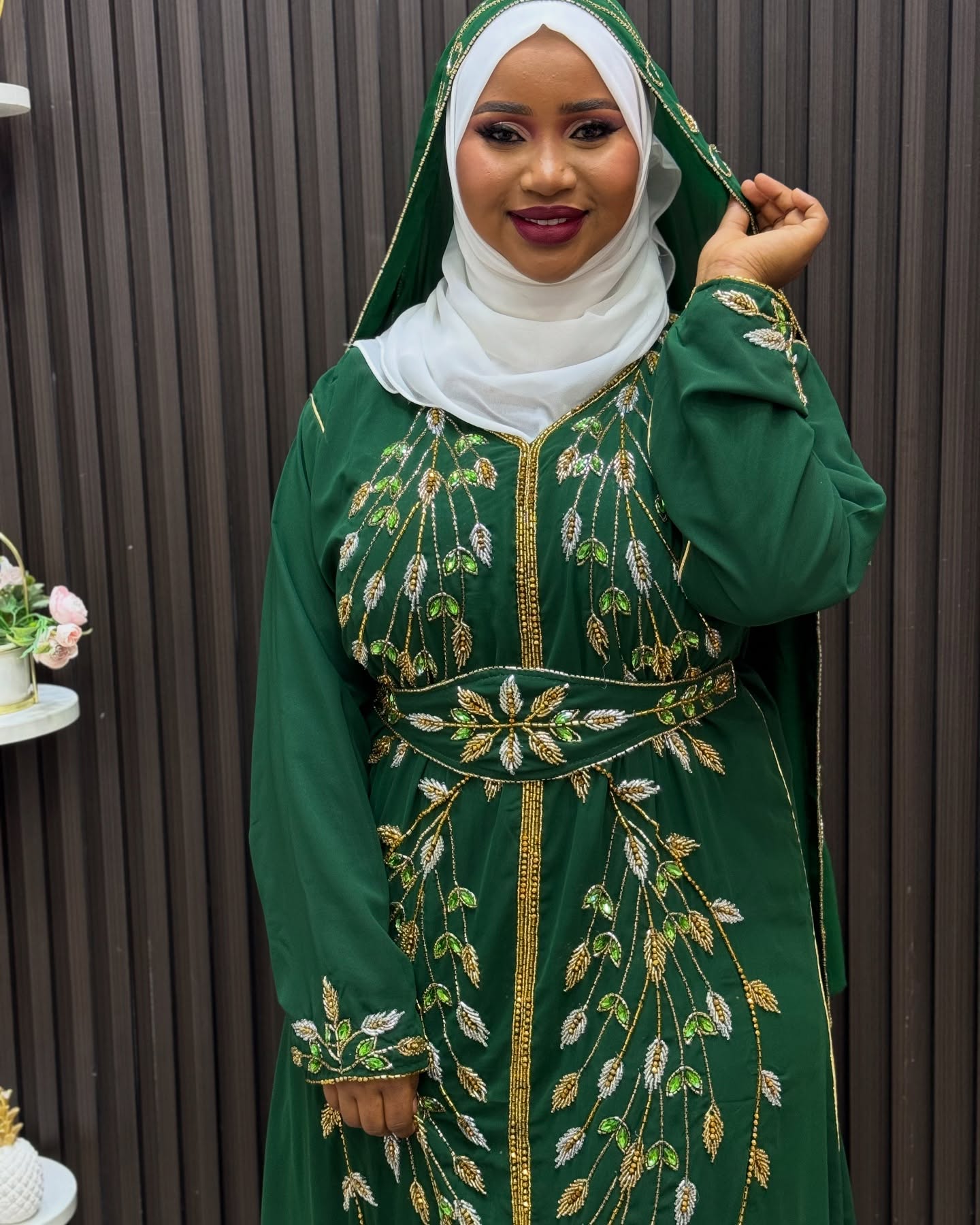 Green Moroccan Kaftan, Wedding Dresses, Women Evening, Party wear