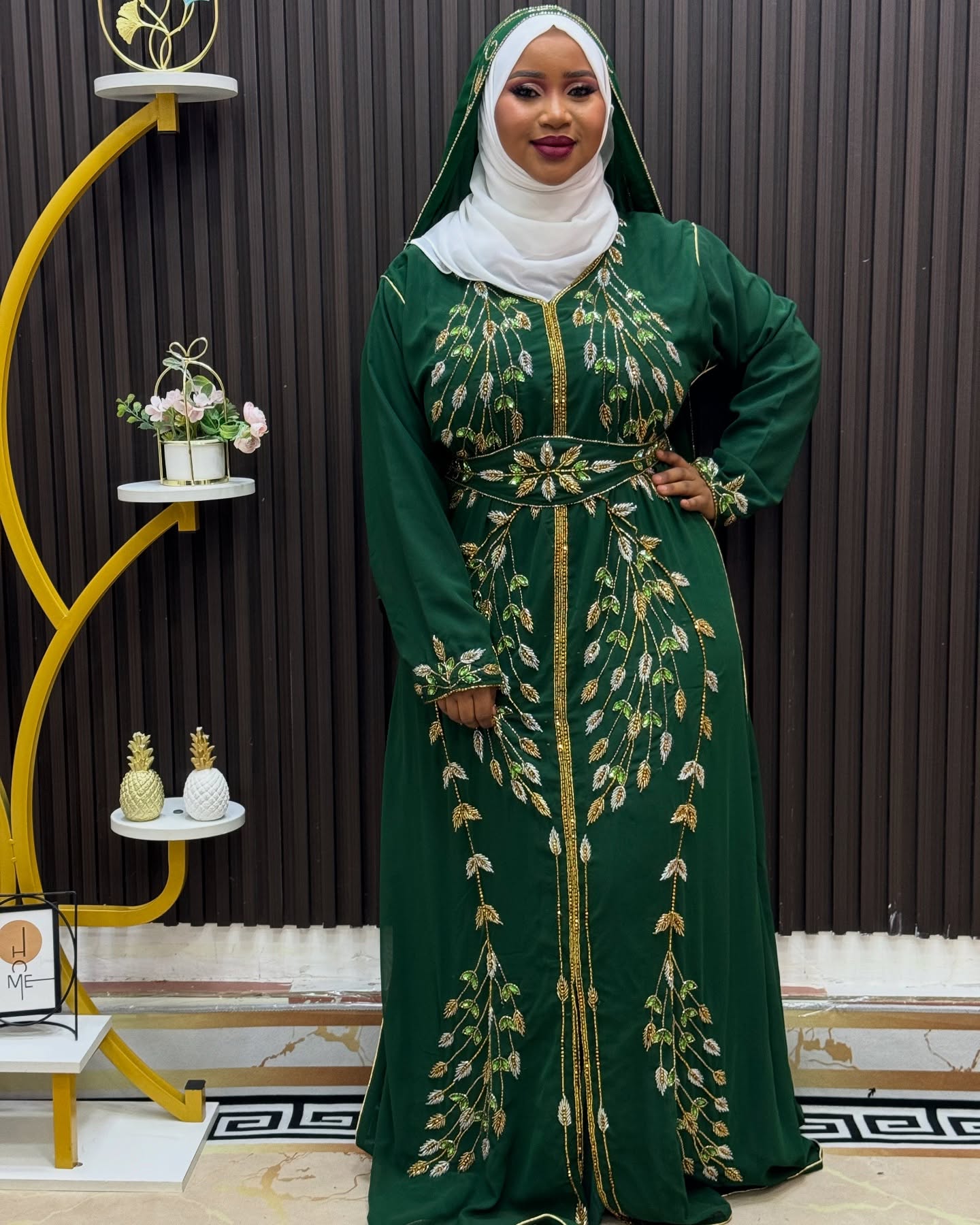 Green Moroccan Kaftan, Wedding Dresses, Women Evening, Party wear