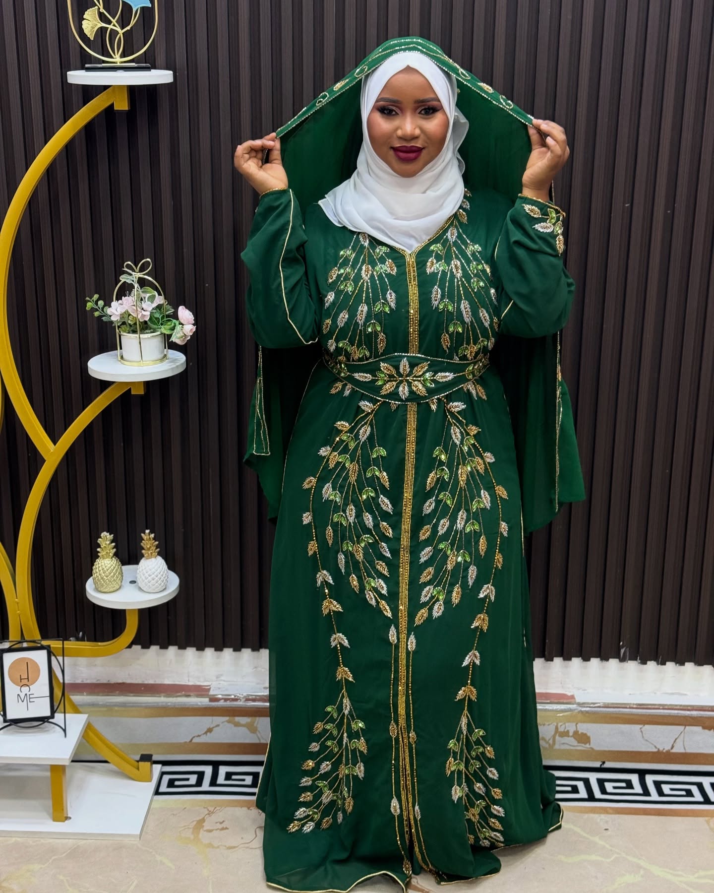 Green Moroccan Kaftan, Wedding Dresses, Women Evening, Party wear