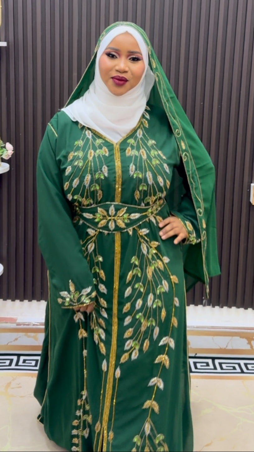 Green Moroccan Kaftan, Wedding Dresses, Women Evening, Party wear