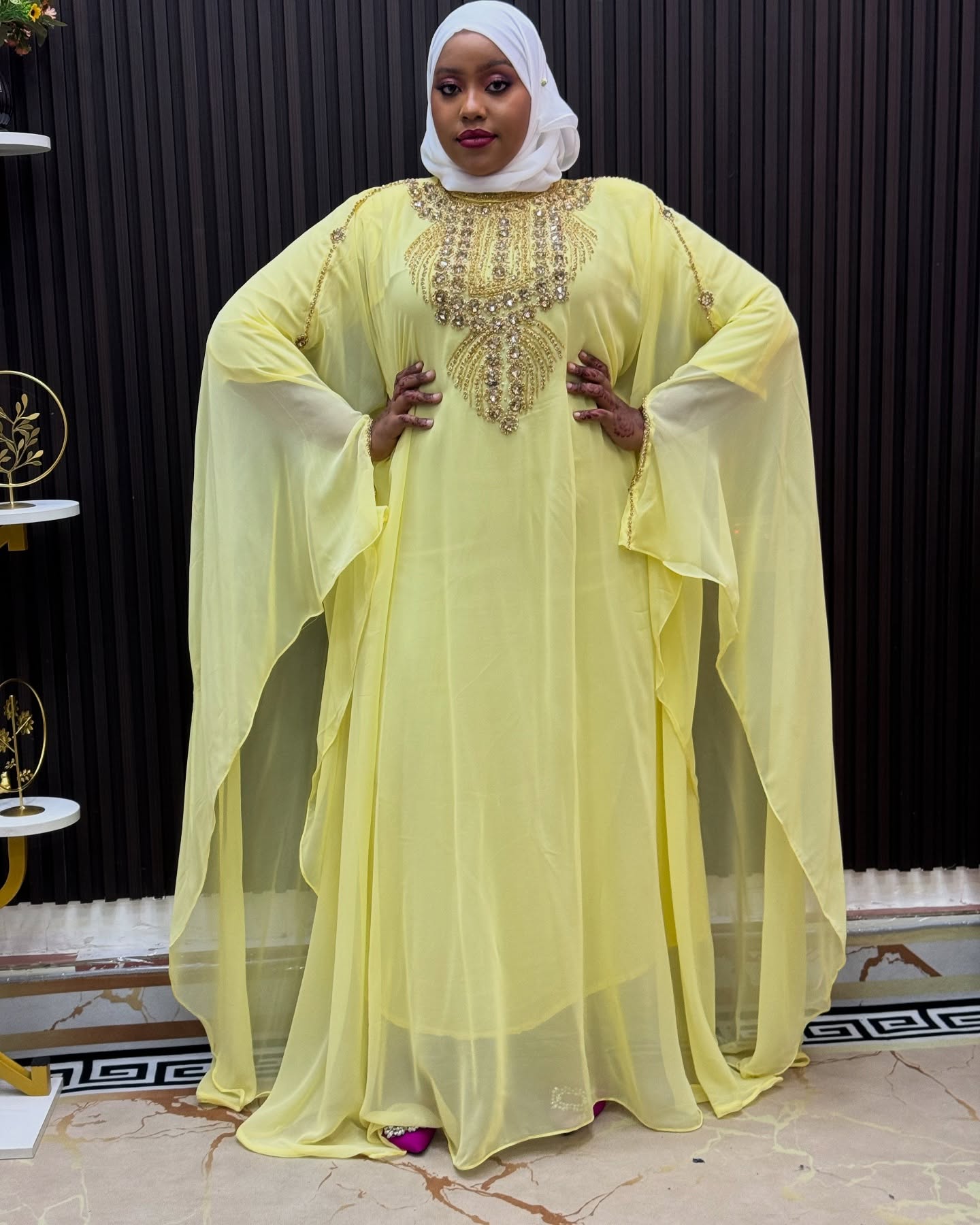 Royal Yellow Abaya, Dubai Moroccan Kaftan dress for women's clothing