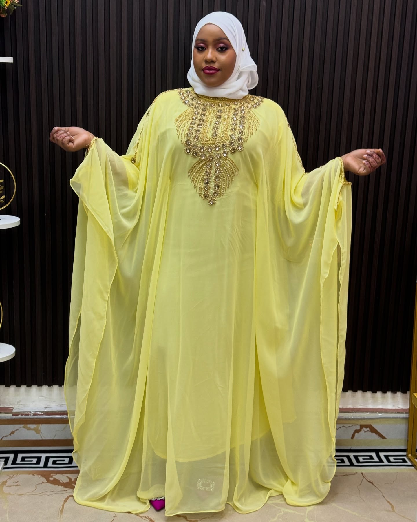 Royal Yellow Abaya, Dubai Moroccan Kaftan dress for women's clothing