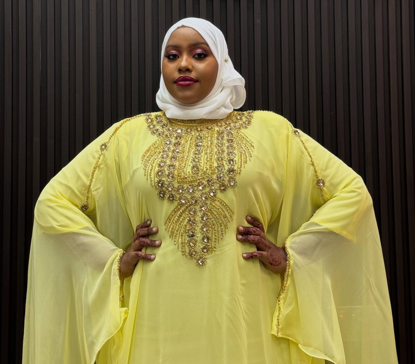 Royal Yellow Abaya, Dubai Moroccan Kaftan dress for women's clothing